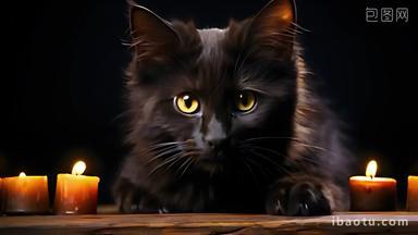 黑猫对望看眼神眼睛特写纯黑色